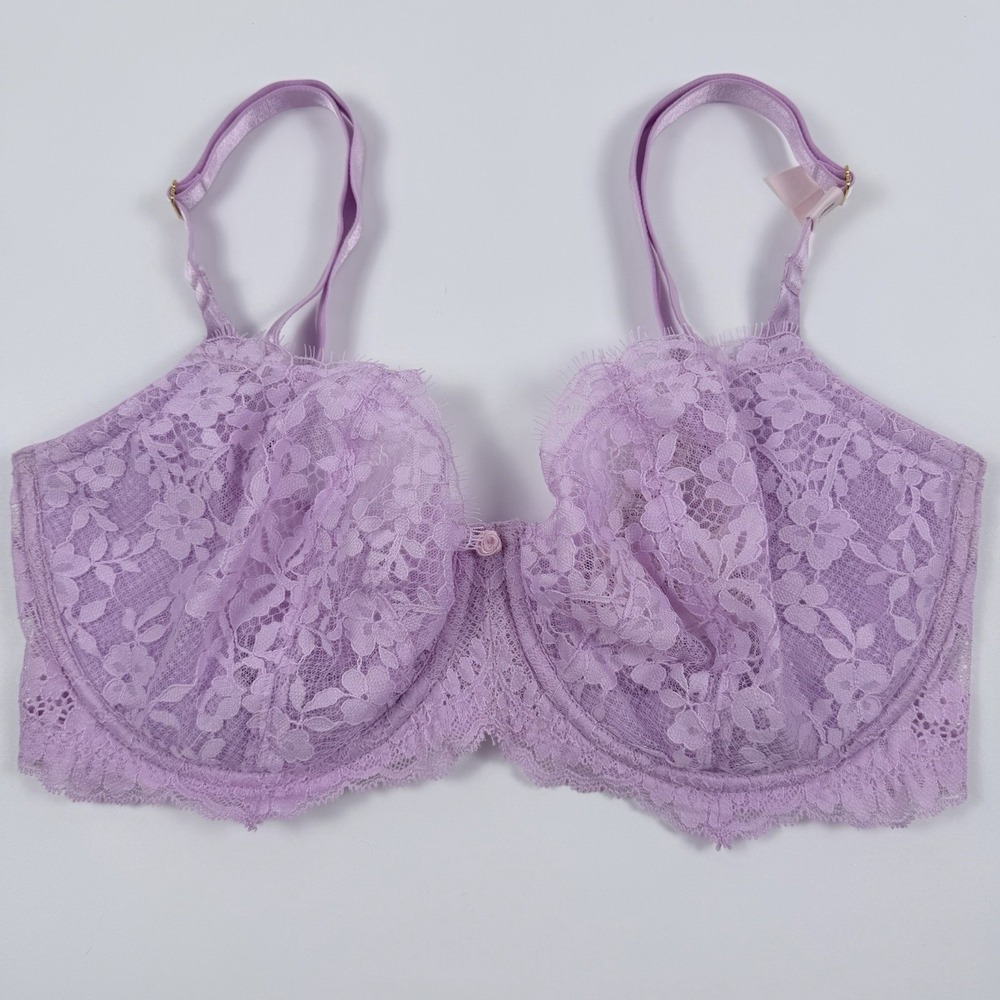 Victoria's Secret Dream Angels Wicked Unlined Lace Balconette Bra Purple 36G NWT